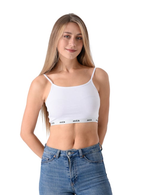Milk Thin Strap Cotton Non Padded Soft Bra - White
