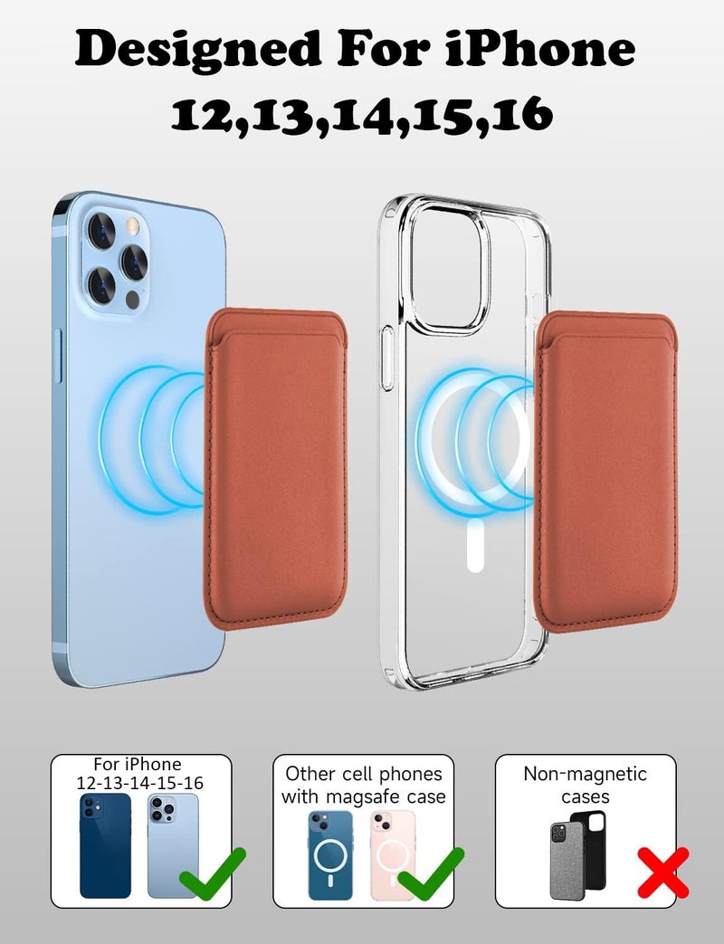 CONTACTS حامل محفظة بطاقات مغناطيسي متميز مصمم لـ MagSafe متوافق مع آيفون 16، آيفون 15، آيفون 14، آيفون 13، آيفون 12 (بني) - Image 2
