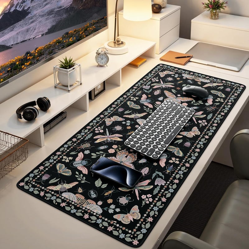 iCasso Black Large Mouse Pad, Desk Matt for Desktop, XXL Desk Mat for Keyboard and Mouse, Anti-Slip Big Mousepad Computer Mat with Stitched Edges(Insects) - Image 1