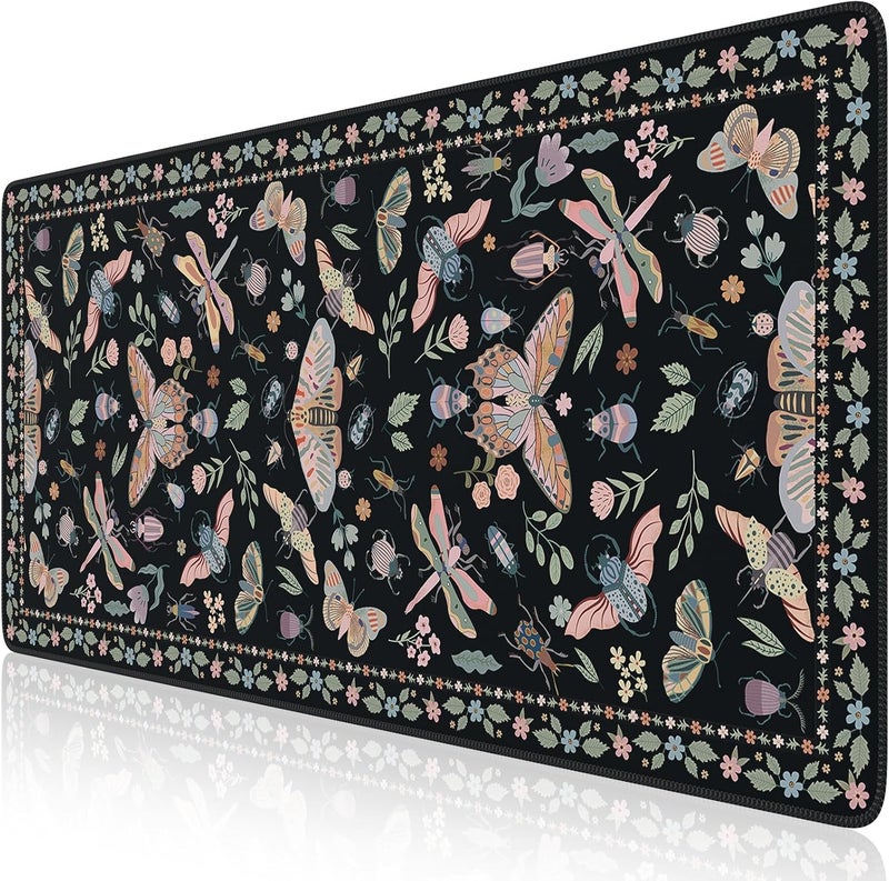 iCasso Black Large Mouse Pad, Desk Matt for Desktop, XXL Desk Mat for Keyboard and Mouse, Anti-Slip Big Mousepad Computer Mat with Stitched Edges(Insects) - Image 2