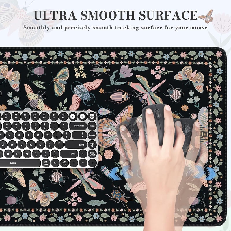 iCasso Black Large Mouse Pad, Desk Matt for Desktop, XXL Desk Mat for Keyboard and Mouse, Anti-Slip Big Mousepad Computer Mat with Stitched Edges(Insects) - Image 4
