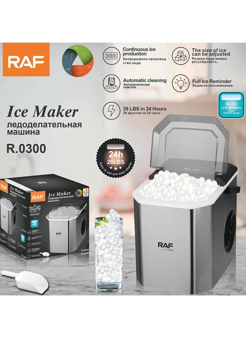 RAF Portable Automatic Ice Maker 12Kg in 24hrs | Rapid Ice Making | Two Sizes Ice Cube | Auto Shut Off | Portable Ice Maker | Electric Ice Maker for Home/ Kitchen/ Office/ Bar/ Party 95W R.0300 Silver  - Image 1