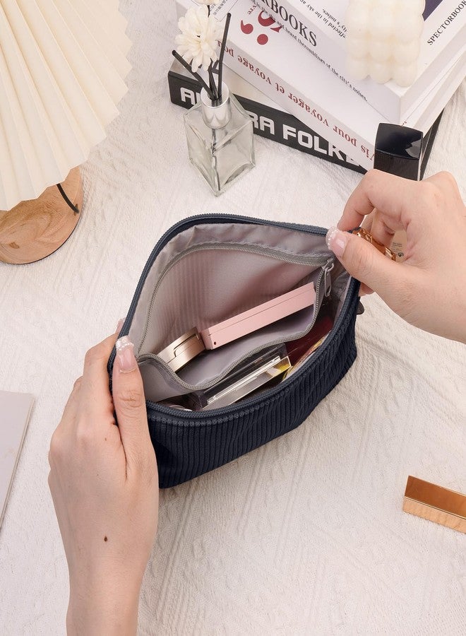 MAGEFY Small Makeup Bag for Purse Corduroy Makeup Bag with Inner Zipper Pockets Travel Cosmetic Bag for Women Preppy Stuff Gifts for Her, Black - Image 2