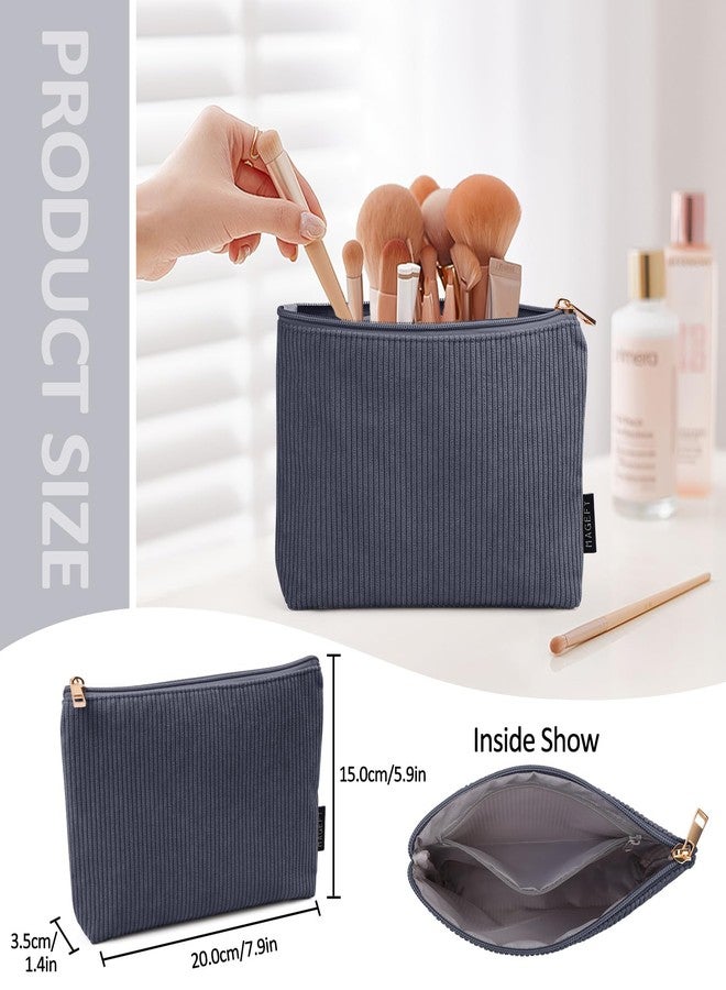 MAGEFY Small Makeup Bag for Purse Corduroy Makeup Bag with Inner Zipper Pockets Travel Cosmetic Bag for Women Preppy Stuff Gifts for Her, Black - Image 4