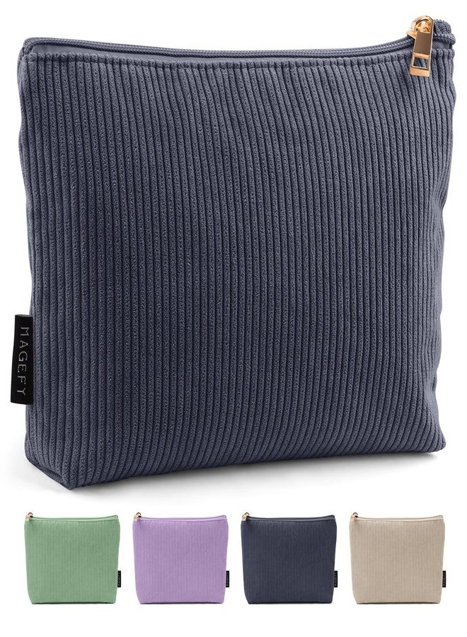 MAGEFY Small Makeup Bag for Purse Corduroy Makeup Bag with Inner Zipper Pockets Travel Cosmetic Bag for Women Preppy Stuff Gifts for Her, Black - Image 1