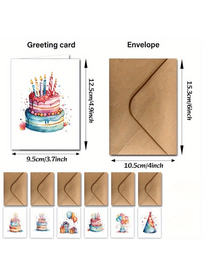 مجموعة من 12 بطاقة معايدة على شكل كعكة عيد ميلاد ملونة مع مظاريف - مثالية لأعياد الميلاد ورسائل الشكر والمناسبات الخاصة (فكرة هدية جمالية) - Image 5