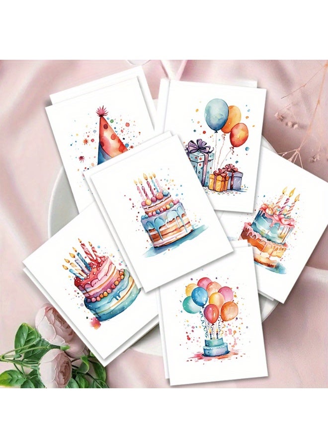 مجموعة من 12 بطاقة معايدة على شكل كعكة عيد ميلاد ملونة مع مظاريف - مثالية لأعياد الميلاد ورسائل الشكر والمناسبات الخاصة (فكرة هدية جمالية) - Image 2