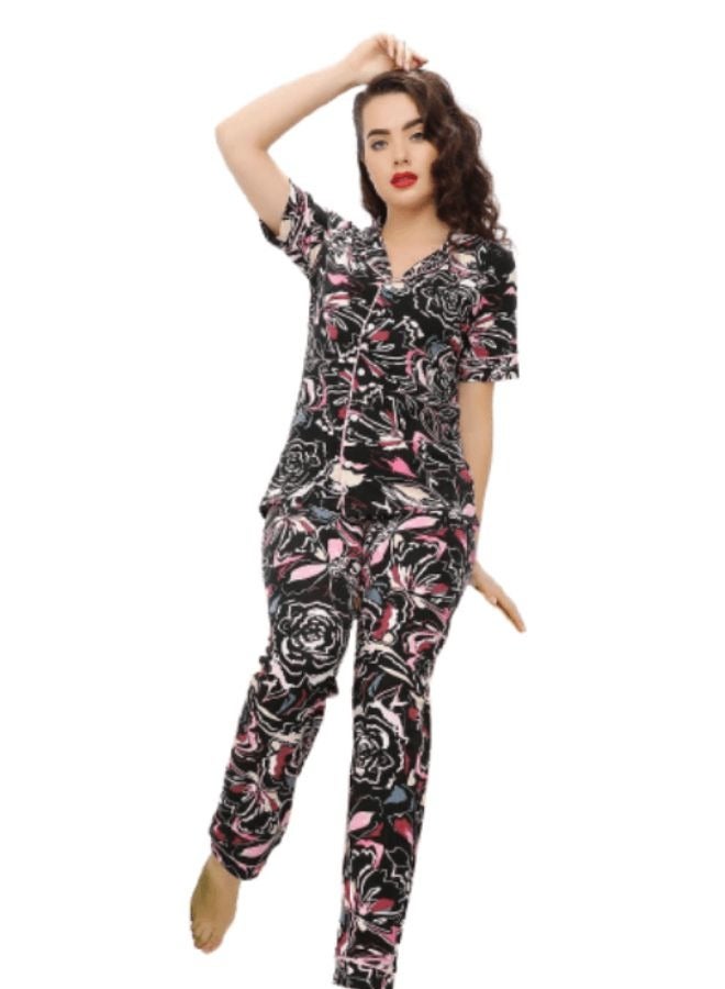 جنة بجامة نسائي بزراير قطن كم قصير - PJ 984