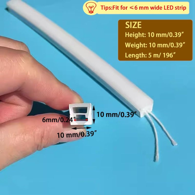 DGLILUAN 196inch Silicone LED Diffuser Channel, Flexible Waterproof Neon Rope Strip Light Tube Silicone Cover for 6mm Led Strip Lights for Living Room, Kitchen, Wall and Other Decoration (10 x 10mm) - Image 3