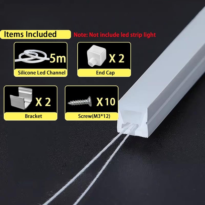 DGLILUAN 196inch Silicone LED Diffuser Channel, Flexible Waterproof Neon Rope Strip Light Tube Silicone Cover for 6mm Led Strip Lights for Living Room, Kitchen, Wall and Other Decoration (10 x 10mm) - Image 2