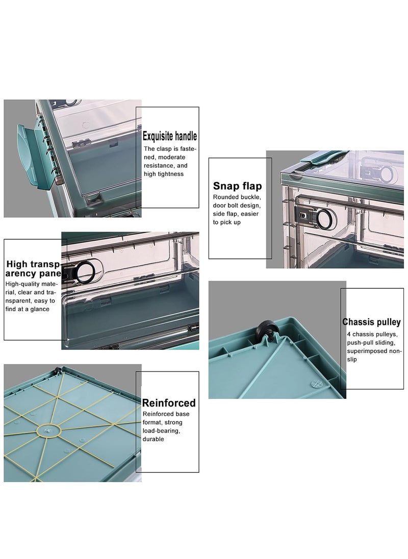 2 Pack 40L Clear Folding Storage Boxes, Plastic Storage Bins with Wheels and Double Side Doors, Stackable Organization Cube Box for Home and Office Organization