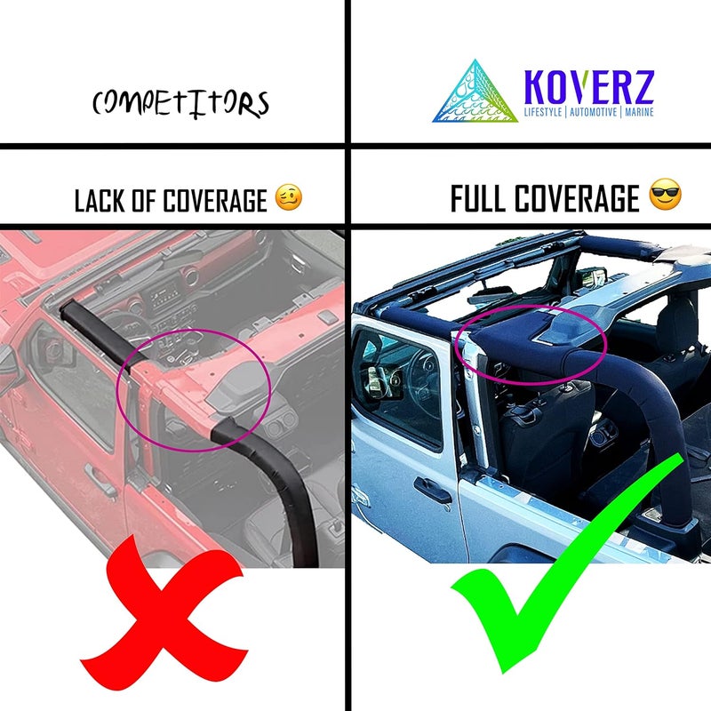 Koverz Neoprene Roll Bar Cover Padding Compatible with 2-Door Jeep Wrangler JL 2018-2023 (NOT 2024-2025) - Black - Image 4