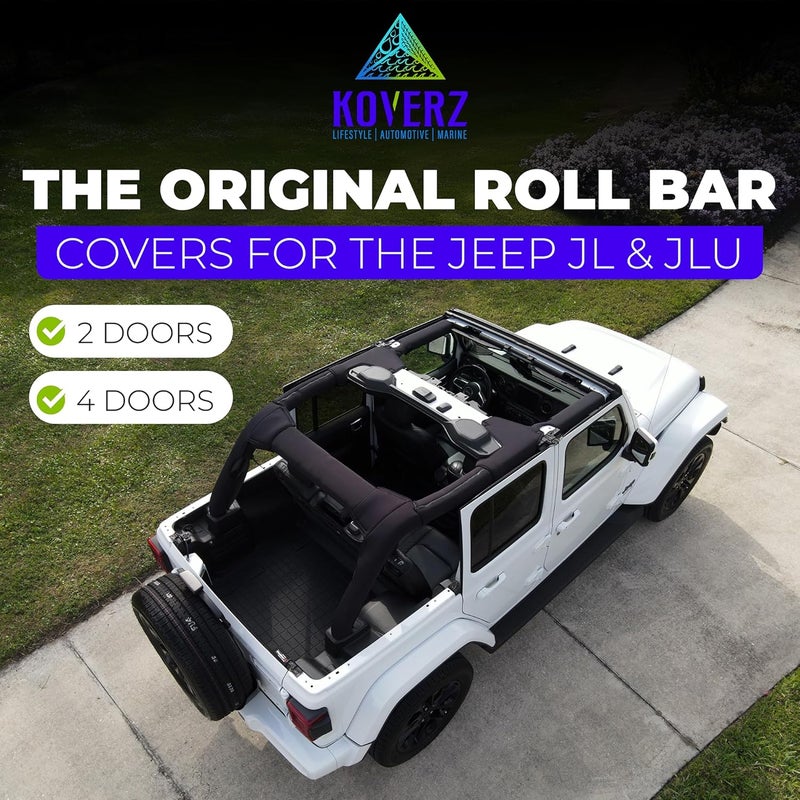 Koverz Neoprene Roll Bar Cover Padding Compatible with 2-Door Jeep Wrangler JL 2018-2023 (NOT 2024-2025) - Black - Image 3