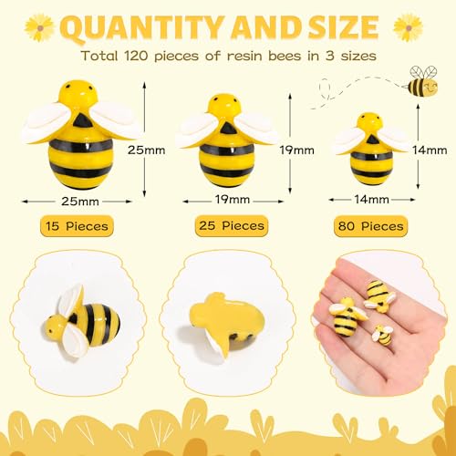 Tidponra 120PCS Bumble Bee Décor, Resin Honey Bees for Crafts, Small Plastic Bees Ornaments for Decorations - Image 2