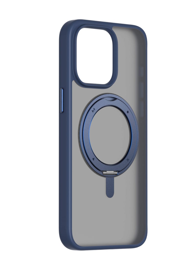 Momax - Roller Magnetic Case for iPhone 15 Pro | MagSafe Compatible w/ Rotatable Ring Grip and Stand, Drop & Scratch Protection w/ Raised Edges, Shock Resistant, Anti-Slip - Frosted Blue - Image 1