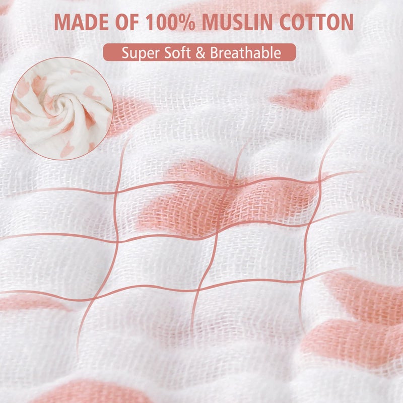 Viviland Baby Muslin Burp Cloths, 10 x 20 inches 6-Layer Baby Bath Towels, 100% Cotton Super Absorbent Washcloths for Baby Girl and Boy, Pink Heart & Star Pattern 4 Pack - Image 3