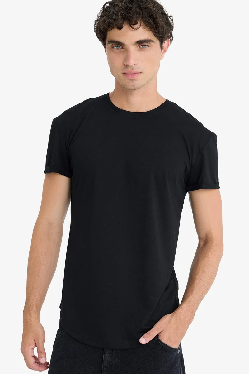 ديفاكتو Long Muscle Fit Crew Neck Basic T-Shirt
