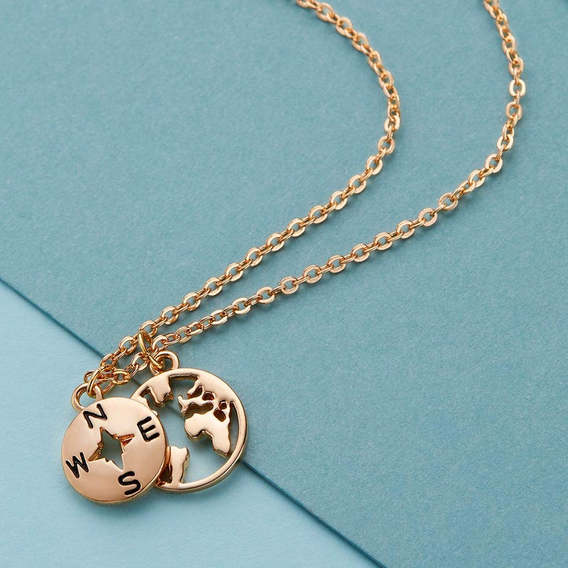Zealmer Dainty Yellow Gold Plated Compass World Map Pendant Necklace Graduation Gift for Friends - Image 5