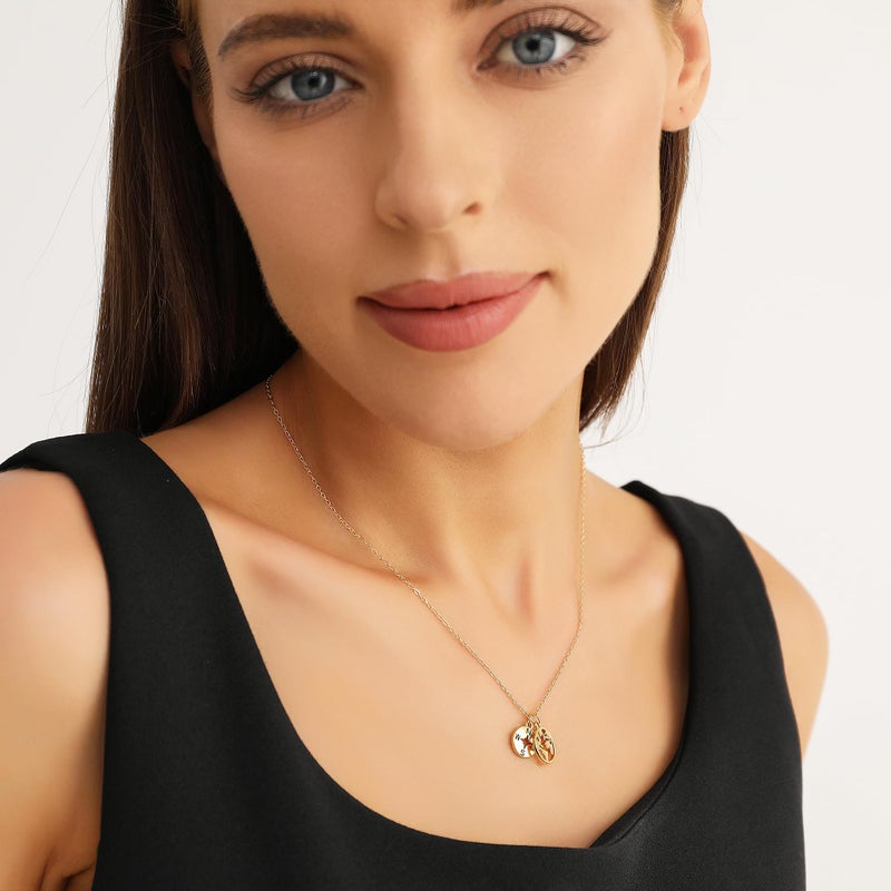 Zealmer Dainty Yellow Gold Plated Compass World Map Pendant Necklace Graduation Gift for Friends - Image 3