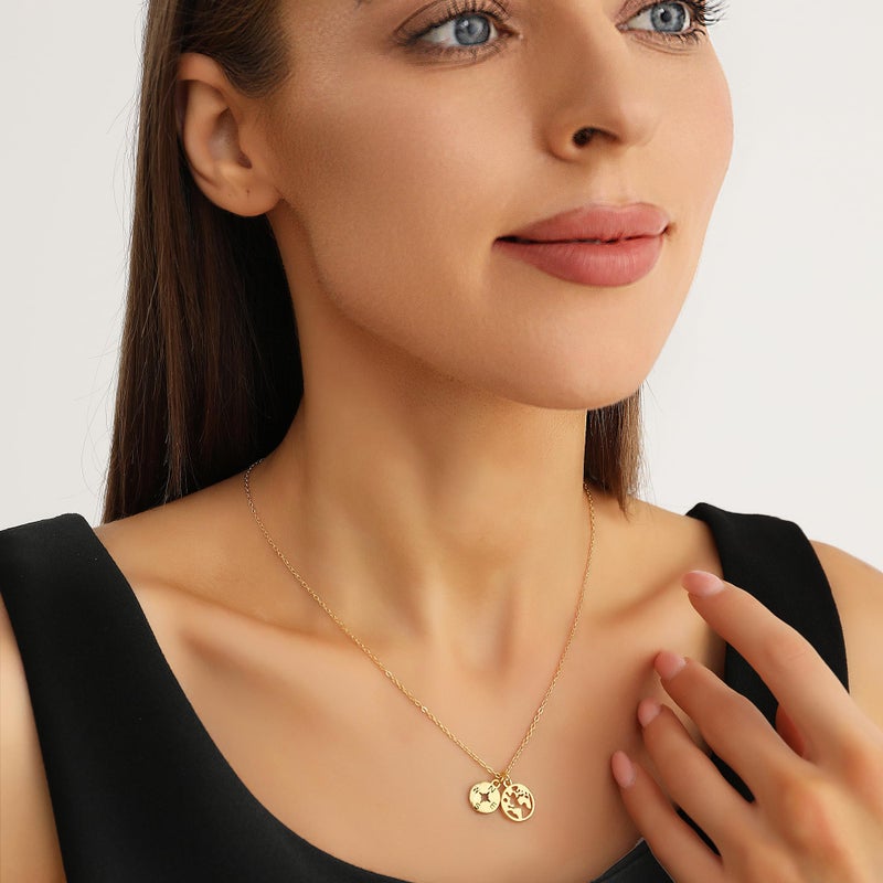 Zealmer Dainty Yellow Gold Plated Compass World Map Pendant Necklace Graduation Gift for Friends - Image 2