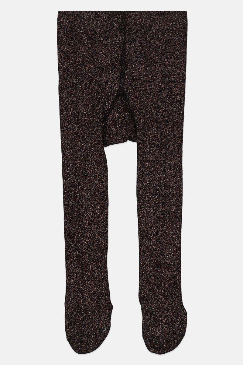 Cool Club Toddlers Girl Metallic Pull On Tights, Black/Gold - Image 1
