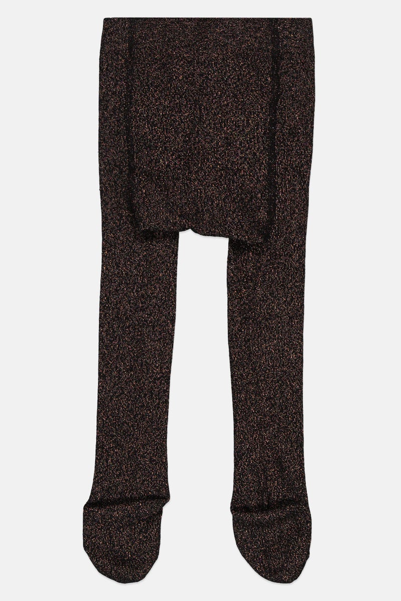 Cool Club Toddlers Girl Metallic Pull On Tights, Black/Gold - Image 2