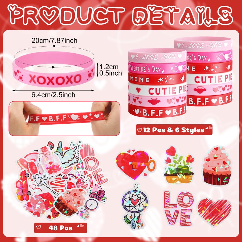 Capoda 84 Pcs Galentine's Day Gifts Valentine's Day Favors for Women Pink Heart Cosmetic Makeup Bags Silicone Bracelets Sweet Romantic Headbands Stickers for Girls Gift Galentine Ladies Party Supplies - Image 3