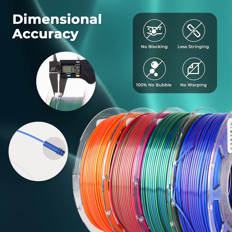 AMOLEN Silk PLA 3D Printer Filament Bundle, Shiny Dual Color Filament 1.75mm Pack, Multi Color Change 3D Printing Filament for Most FDM 3D Printer, 4 Spools 200g Each - Image 4