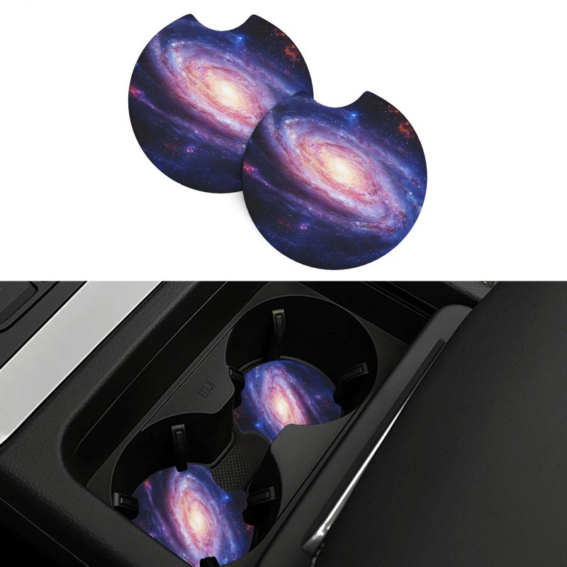 Blue Galaxy Car Cup Holder Coasters 2 Pcs Non Slip Absorbent Rubber Mat Universal Vehicle Interior Accessories - Image 2