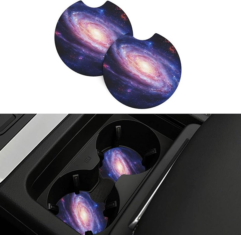 Blue Galaxy Car Cup Holder Coasters 2 Pcs Non Slip Absorbent Rubber Mat Universal Vehicle Interior Accessories - Image 1