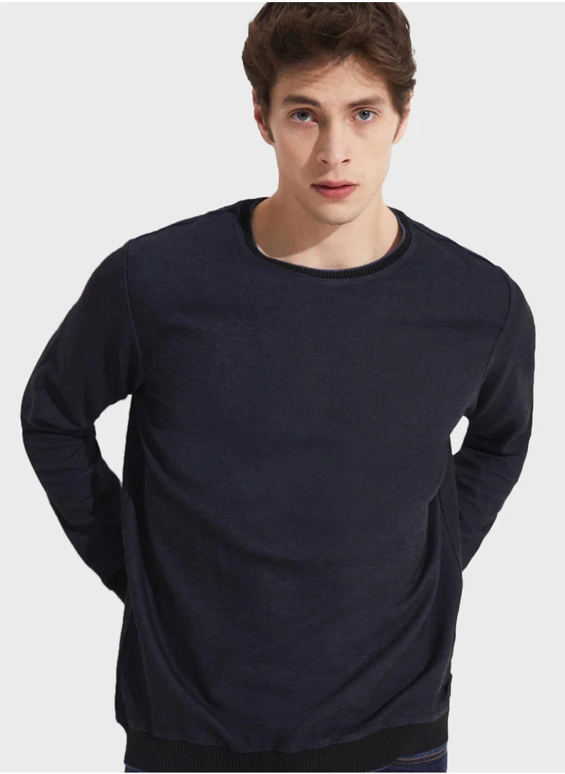 JUNE Essetial Textured Crew Neck Sweatshirt