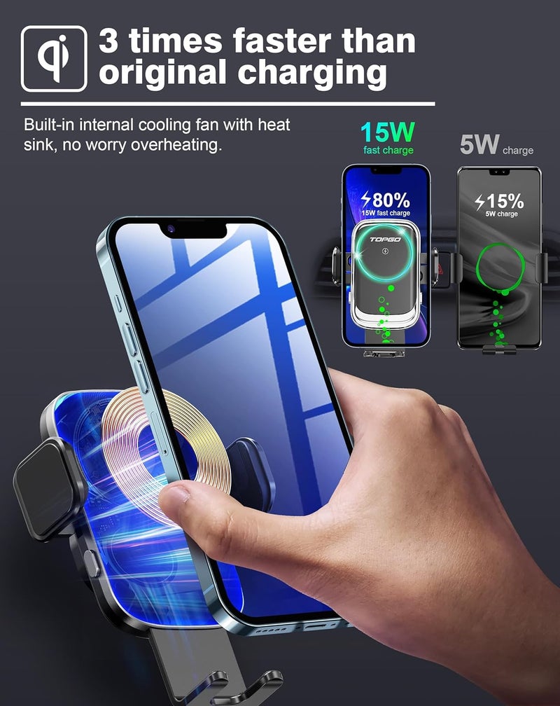 TOPGO [Upgraded] Cup Holder Phone Mount Wireless Charger,Universal Cell Phone Holder Car Charger Wireless-Charger-Cup-Phone-Holder Fast Charging for iPhone11/11 Pro/11 Pro Max, Samsung Galaxy Black - Image 3