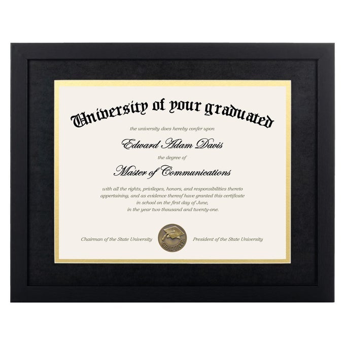 11X14 DIPLOMA FRAME CERTIFICATE DEGREE DOCUMENT FRAME WITH HIGH DEFINITION GLASS 85 X 11 WITH MAT FOR WALL AND TABLETOP BLACK DOUBLE MAT 1 PACK