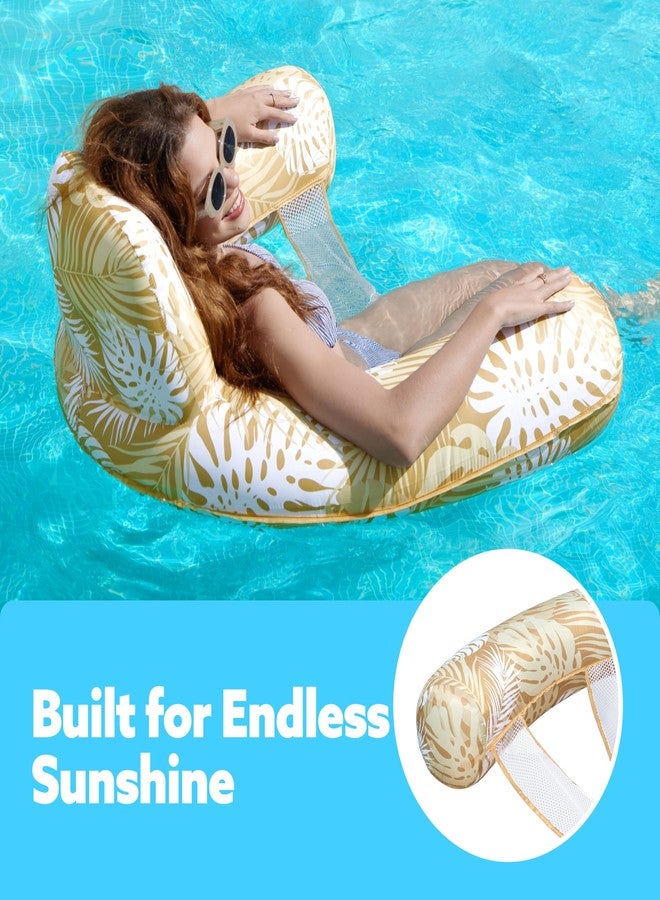 SLOOSH Inflatable Pool Floats Adult,Lounge Chair Adult with Plant Pattern,Floating Water Hammock,Blow up Pool Noodles Rafts for Relaxing Swimming Party Summer Water Beach Lake Fun,Champagne - Image 3