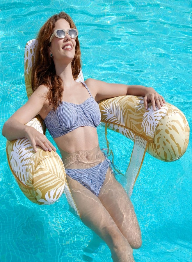 SLOOSH Inflatable Pool Floats Adult,Lounge Chair Adult with Plant Pattern,Floating Water Hammock,Blow up Pool Noodles Rafts for Relaxing Swimming Party Summer Water Beach Lake Fun,Champagne - Image 2
