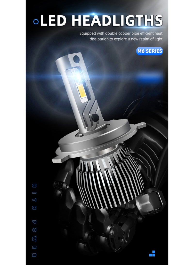 2-Piece Set of H7 LED Headlight Bulbs, 65W 6500K 12000LM High and Low Beam Halogen Replacement LED Bulbs, Cool White Light, H8, H9, H11 Car Fog Light Cooling Fan Fog Light Bulbs, Plug and Play with Cooling Fan - Image 2