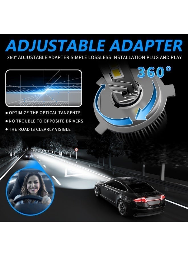 Two-piece H7 LED headlight bulb set, 65W 6500K 12000LM, high and low beam halogen bulb replacement, cool white light, plug and play, with cooling fan. - Image 5