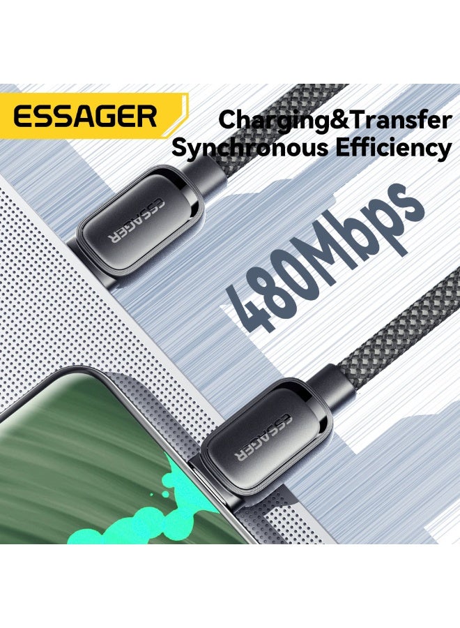 ايساجر كابل USB-C مغناطيسي من Essager بقوة 100 واط - USB-A إلى USB-C (PD 3.0، 7A) - مضفر من النايلون - أسود - 1 متر - Image 5