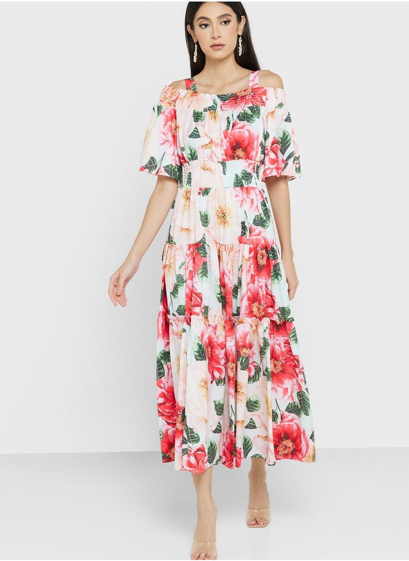 ELLA - Cold Shoulder Printed Dress - Image 1