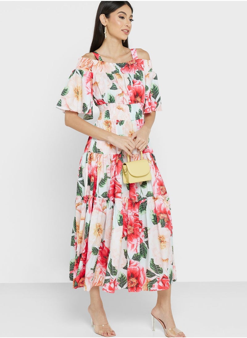 ELLA - Cold Shoulder Printed Dress - Image 1