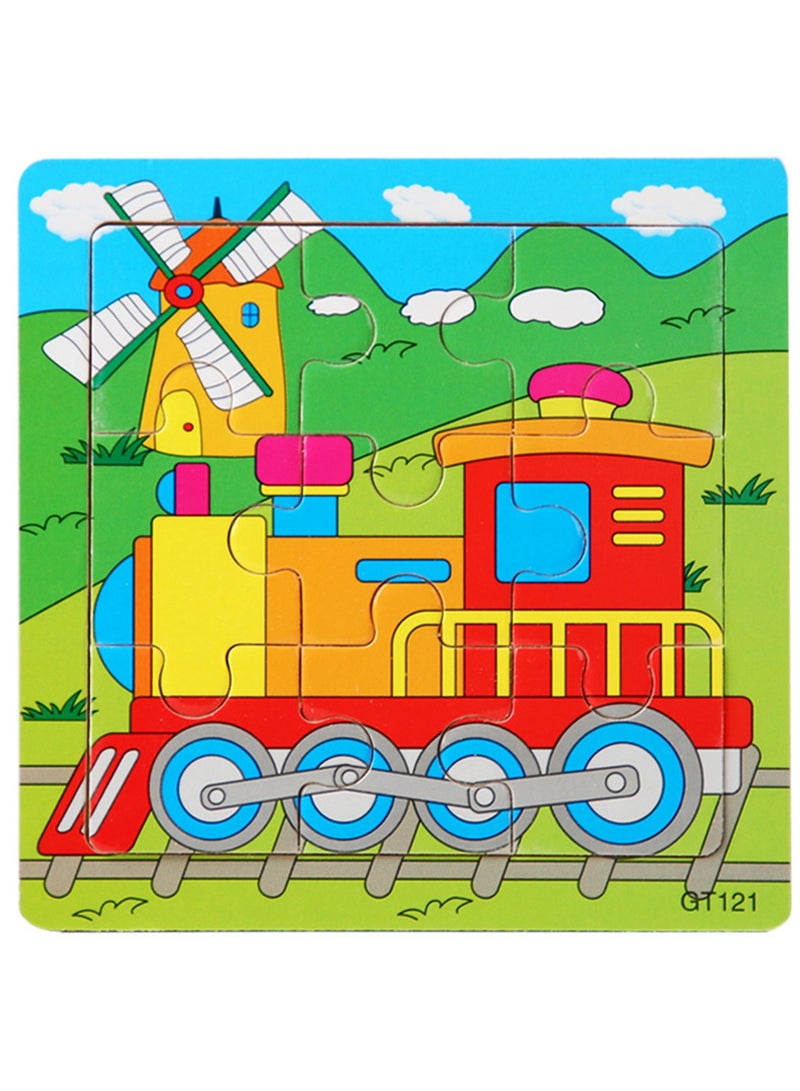 أحجيات تركيب الصور المقطوعة على شكل قطار خشبي تعليمي للأطفال، حقيبة هدايا مناسبة - Image 1
