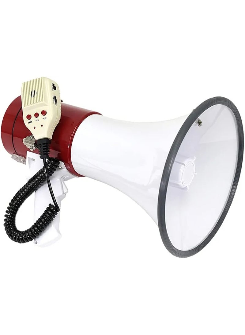 Professional 8" Medium Bell Megaphone Bullhorn with Detachable Microphone with AUX Input and Siren | Handheld Loud Speaker | Perfect for Indoor/Outdoor Sporting Events and Crowd Control (White+Red) - Image 1
