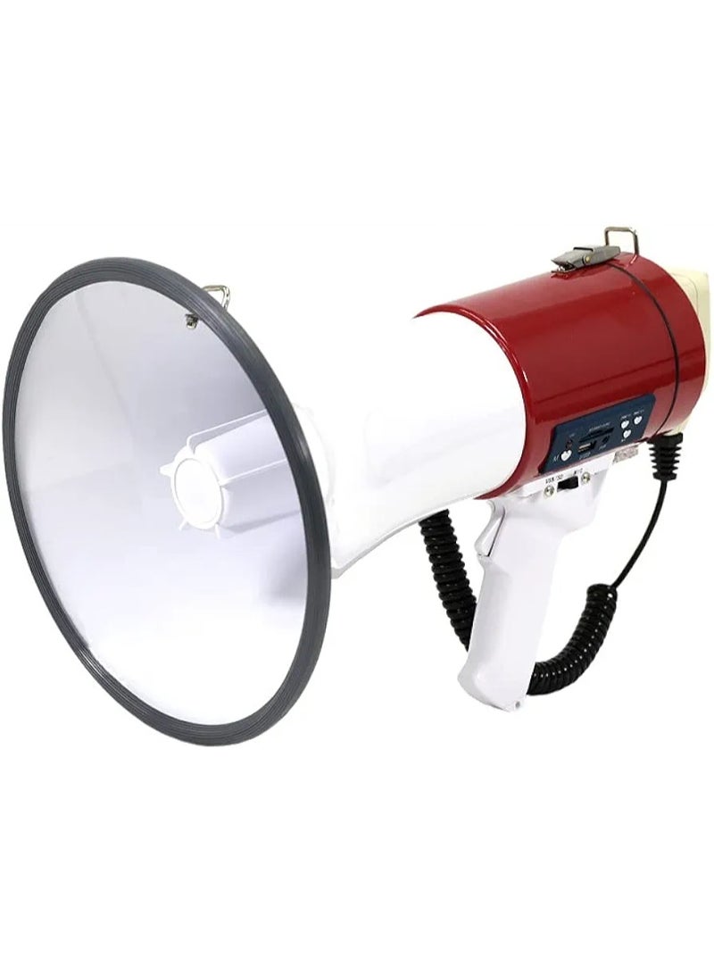 Professional 8" Medium Bell Megaphone Bullhorn with Detachable Microphone with AUX Input and Siren | Handheld Loud Speaker | Perfect for Indoor/Outdoor Sporting Events and Crowd Control (White+Red) - Image 3