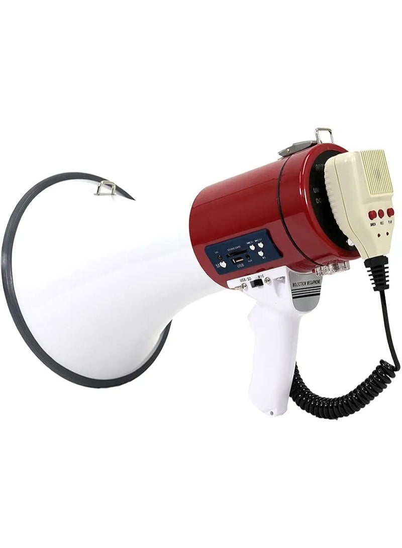 Professional 8" Medium Bell Megaphone Bullhorn with Detachable Microphone with AUX Input and Siren | Handheld Loud Speaker | Perfect for Indoor/Outdoor Sporting Events and Crowd Control (White+Red) - Image 5