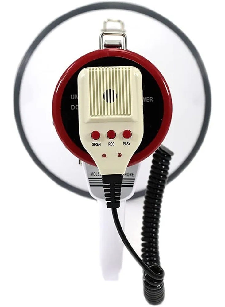 Professional 8" Medium Bell Megaphone Bullhorn with Detachable Microphone with AUX Input and Siren | Handheld Loud Speaker | Perfect for Indoor/Outdoor Sporting Events and Crowd Control (White+Red) - Image 4