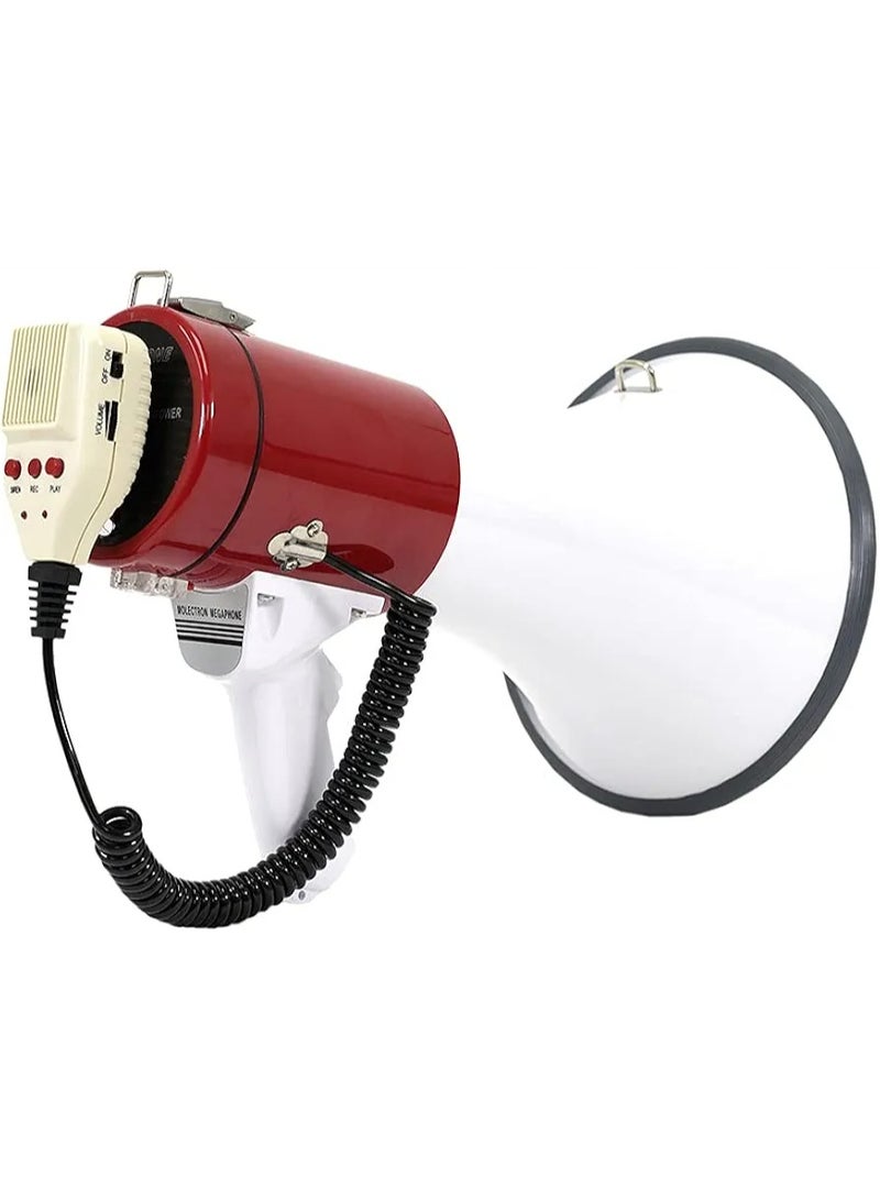 Professional 8" Medium Bell Megaphone Bullhorn with Detachable Microphone with AUX Input and Siren | Handheld Loud Speaker | Perfect for Indoor/Outdoor Sporting Events and Crowd Control (White+Red) - Image 2