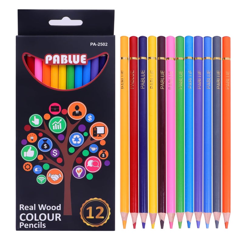PABLUE Colored Pencils, Premium Soft Core, 12 Professional Colored Pencil for Adults,school and Coloring Book, Artist Drawing Pencils with a Water Color Brush Gift for Blending, Sketching, Shading - Image 1