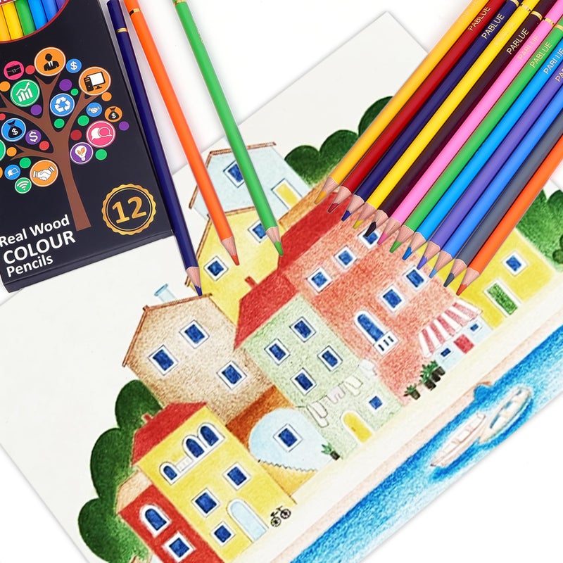 PABLUE Colored Pencils, Premium Soft Core, 12 Professional Colored Pencil for Adults,school and Coloring Book, Artist Drawing Pencils with a Water Color Brush Gift for Blending, Sketching, Shading - Image 4