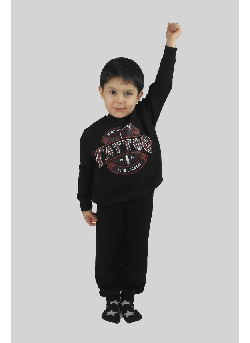 Bluence Boy's Printed Black Cotton Tracksuit Set