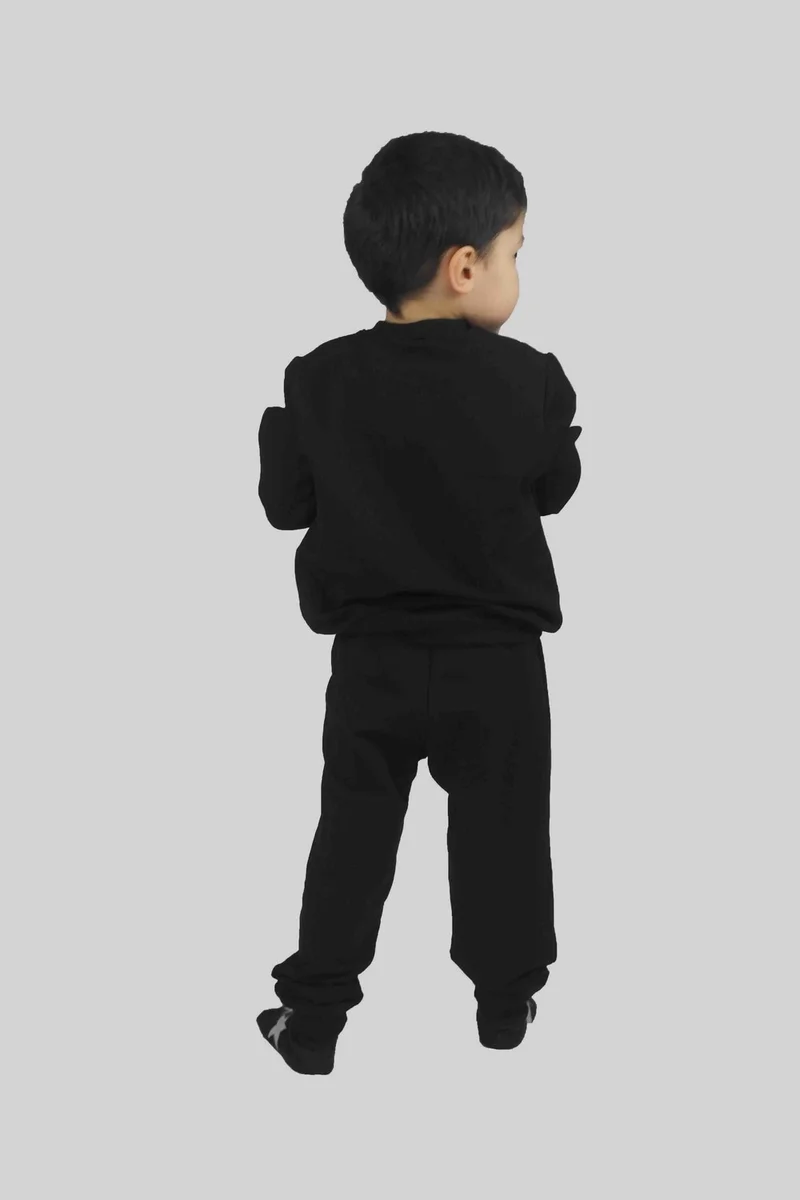 Bluence Boy's Printed Black Cotton Tracksuit Set